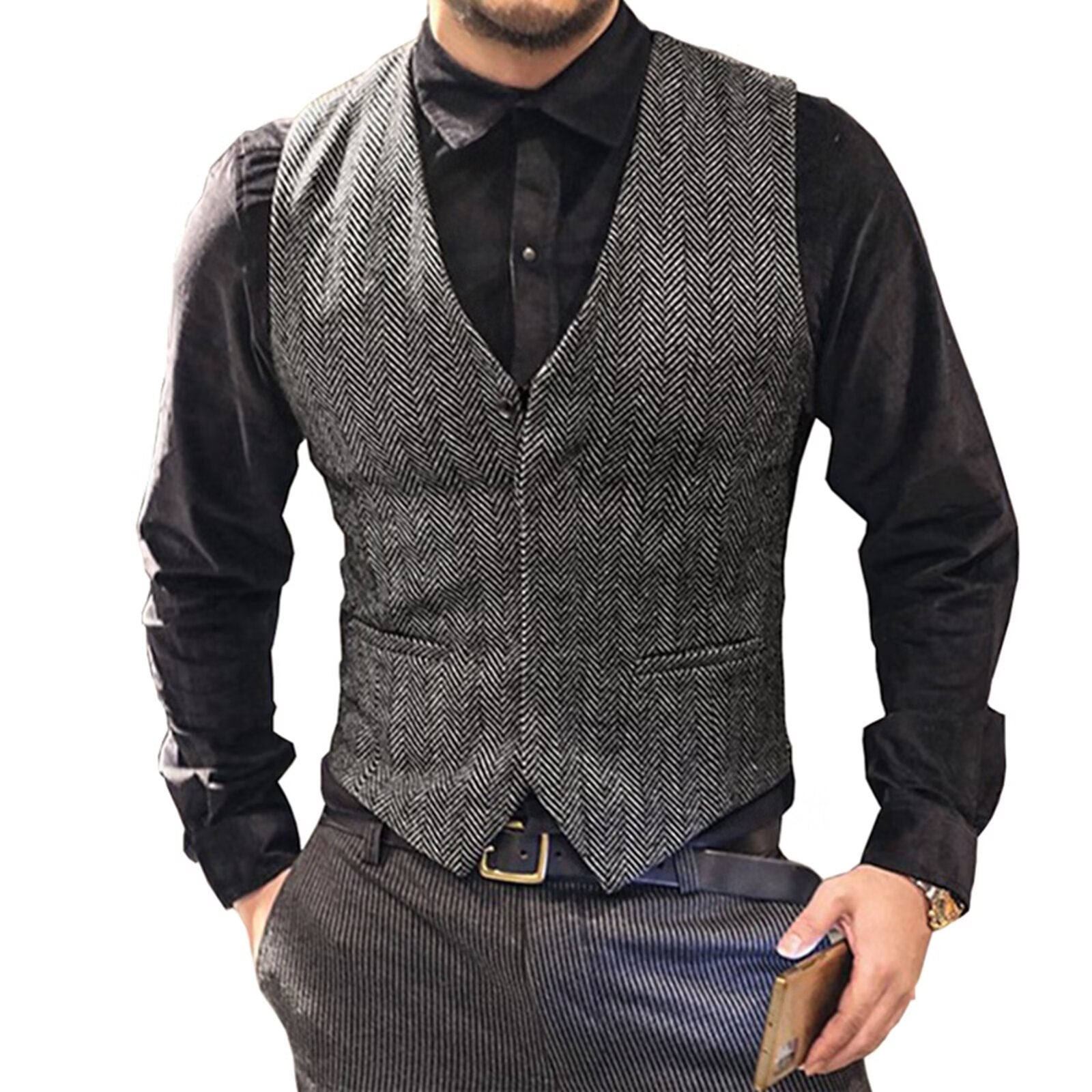 Men's gray tweed vest