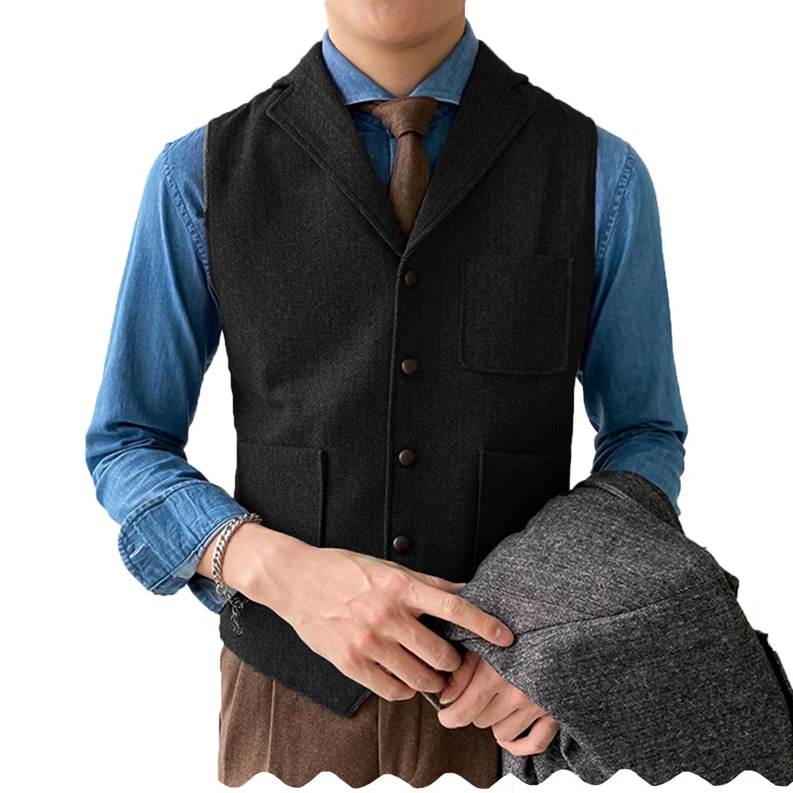 Men's black tweed vest