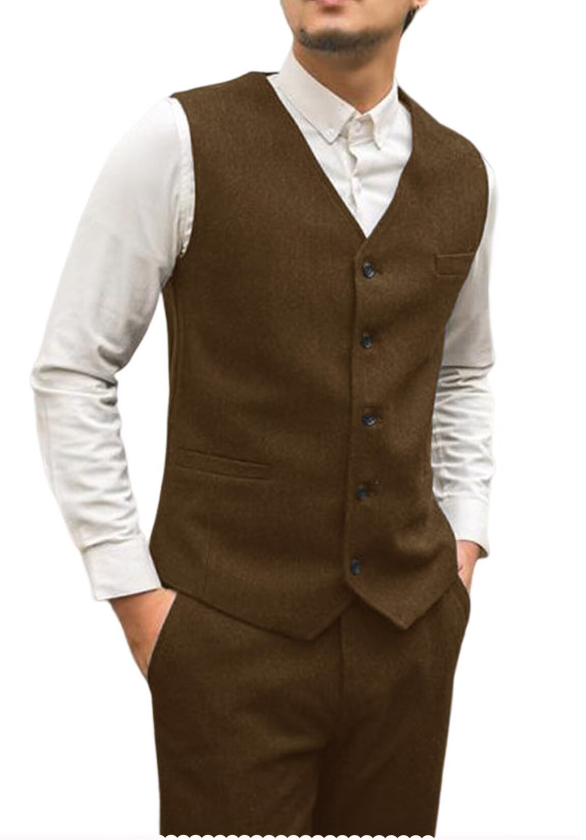 Men's khaki tweed vest