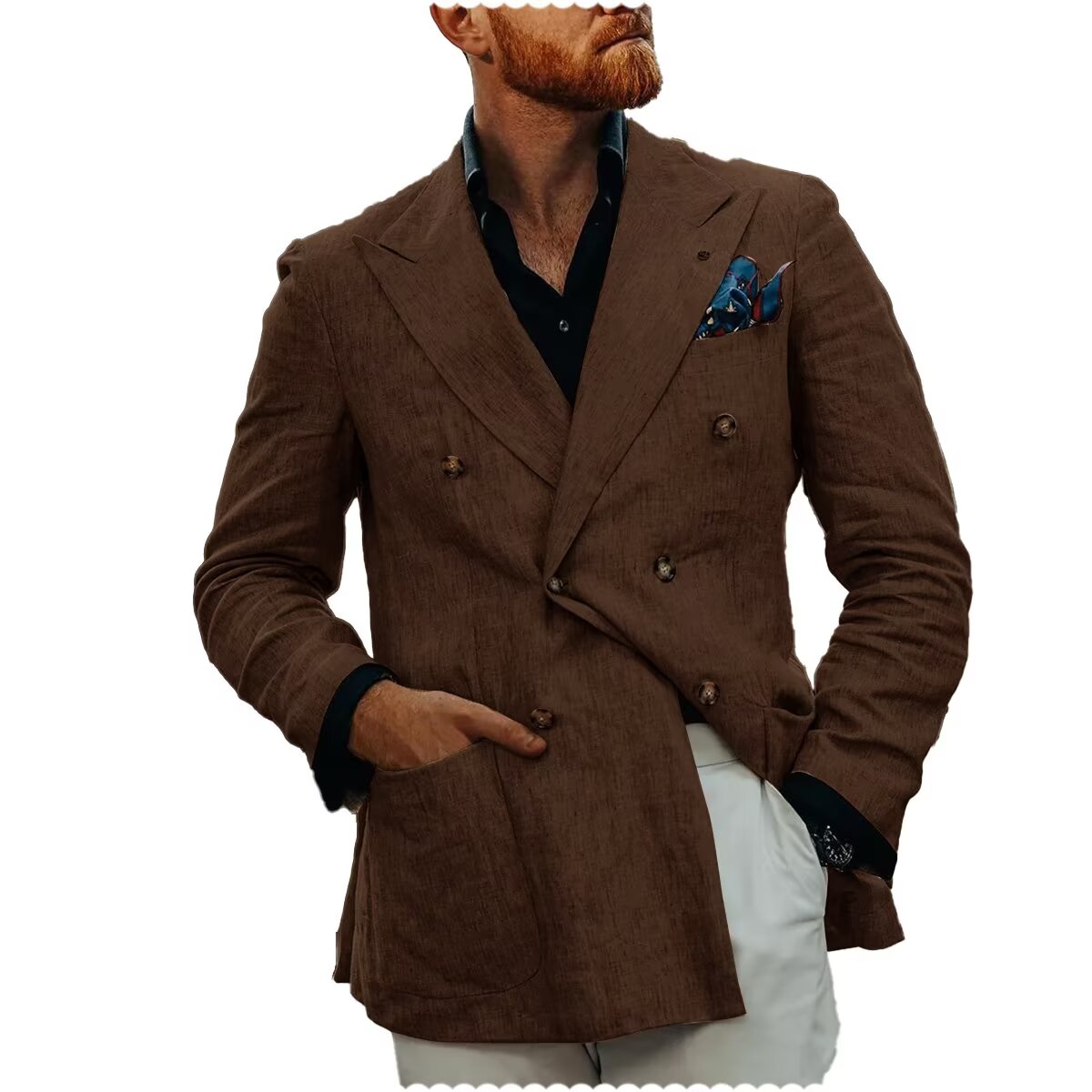 Linen Jacket Men's-Double Breasted Lightweight Sport Coats