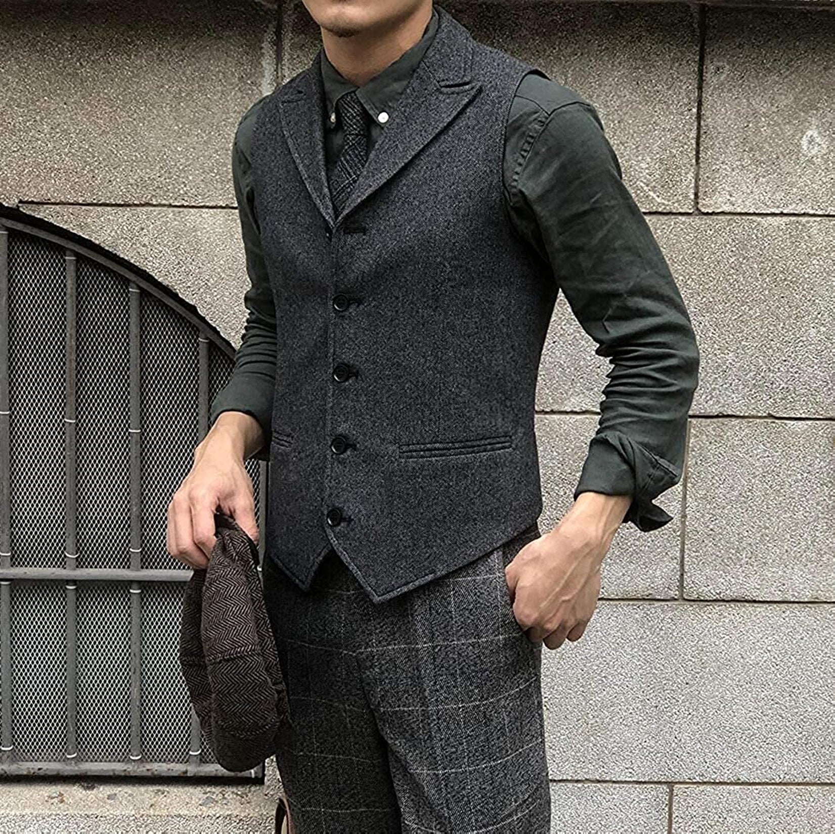 Men's navy tweed vest