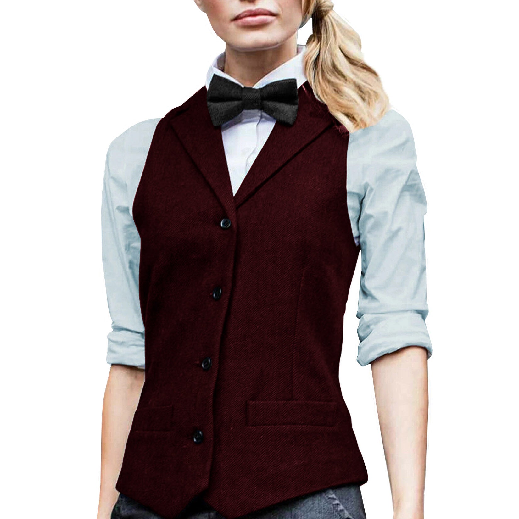 Women's burgundy tweed vest