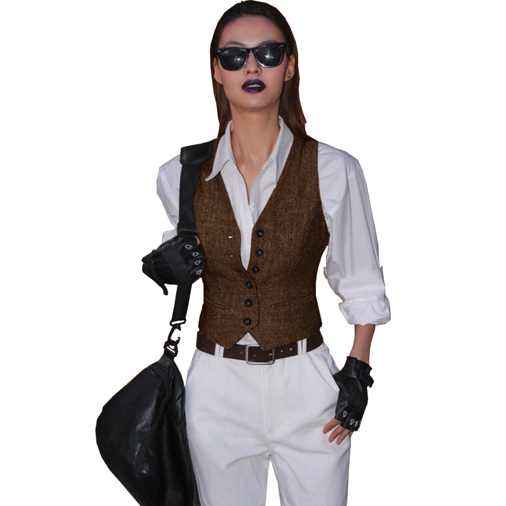 Women's brown tweed vest