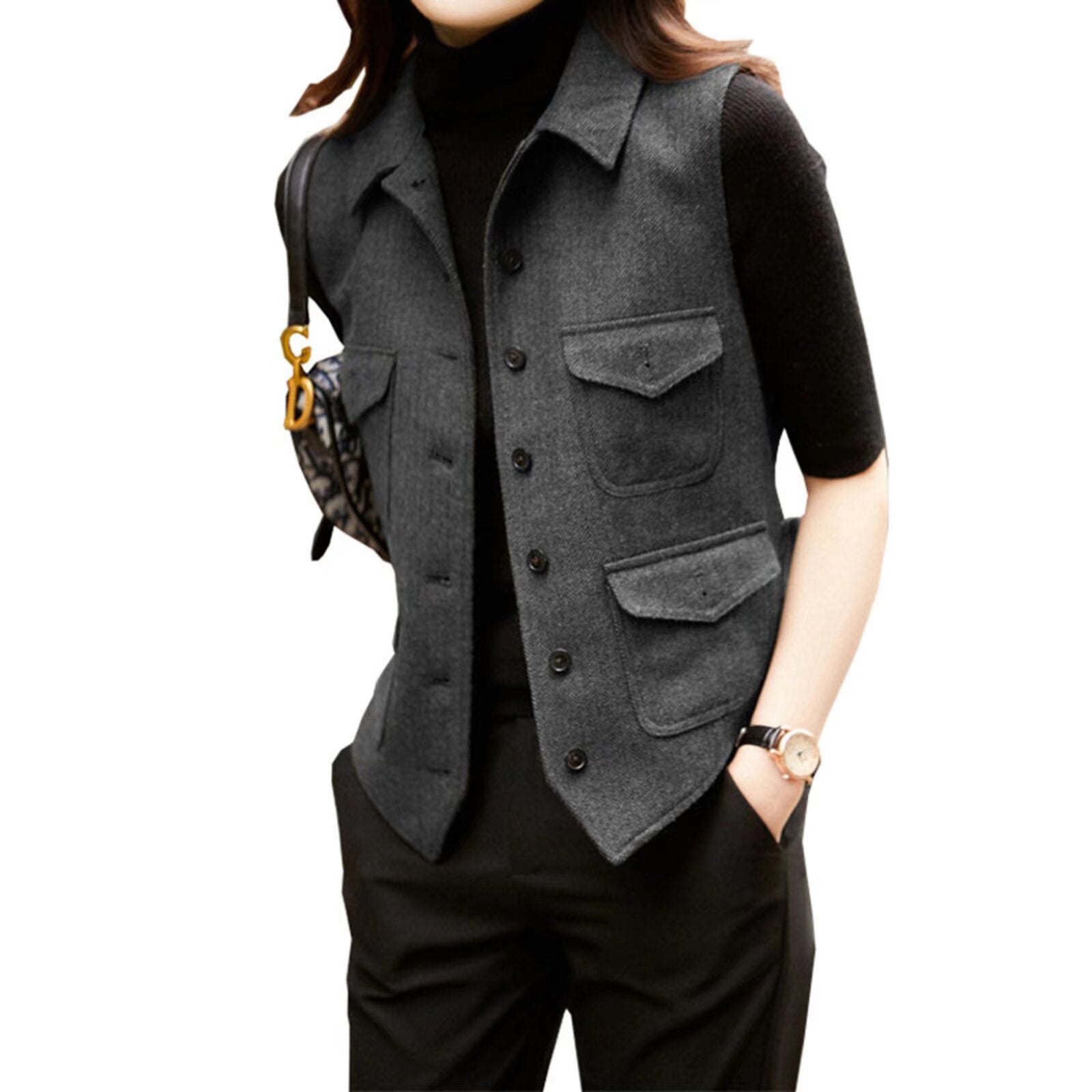 Women's gray tweed vest
