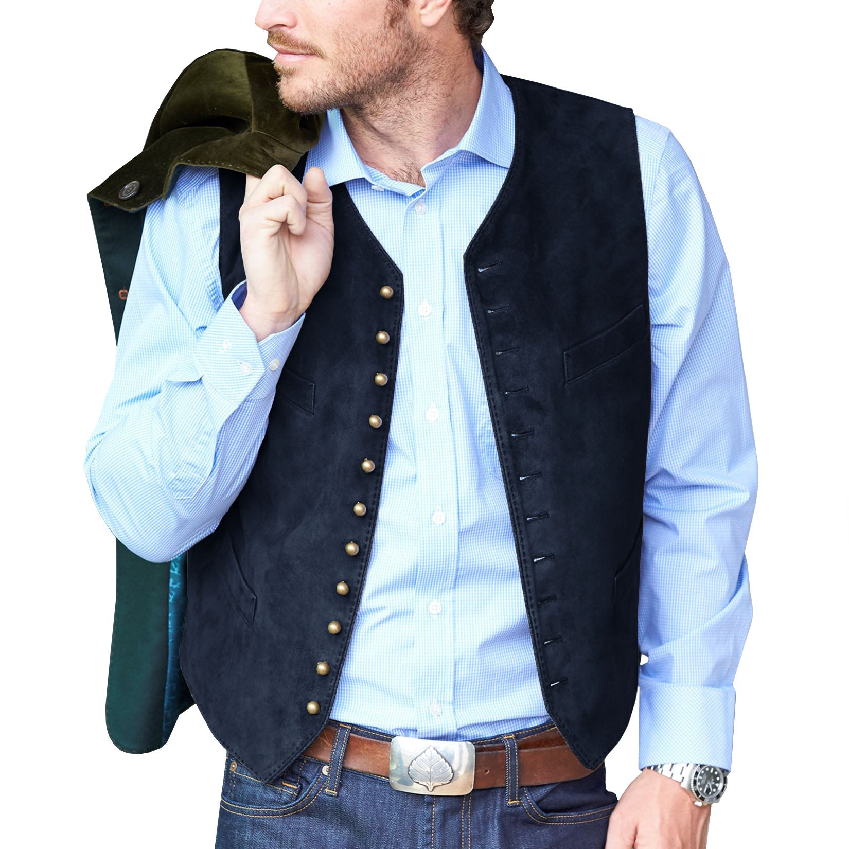 Men's navy suede vest
