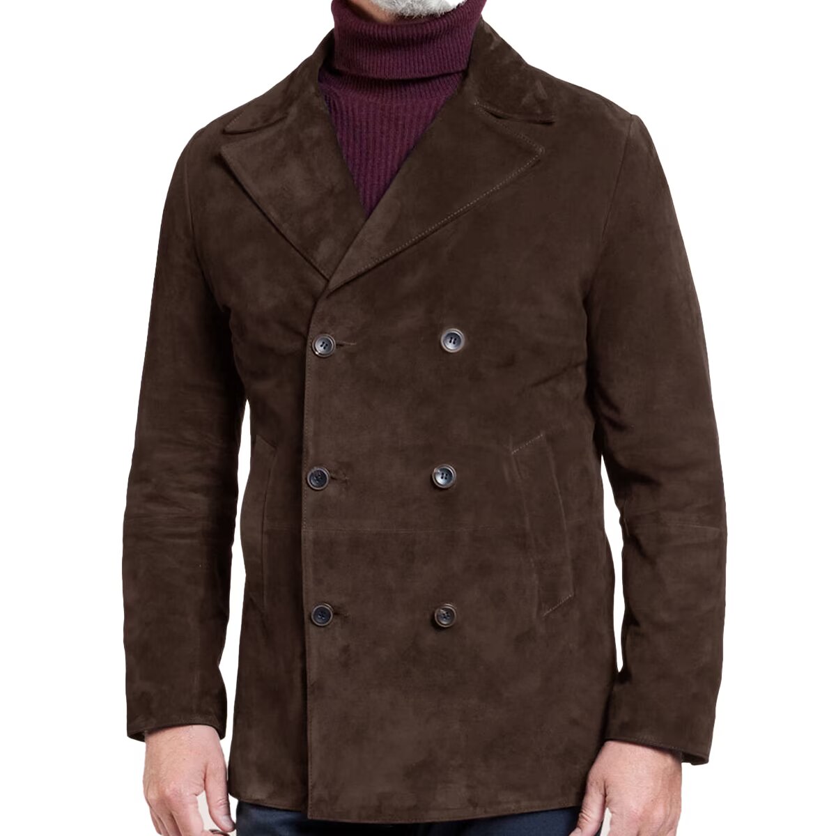 Front view of men's suede blazer in brown
