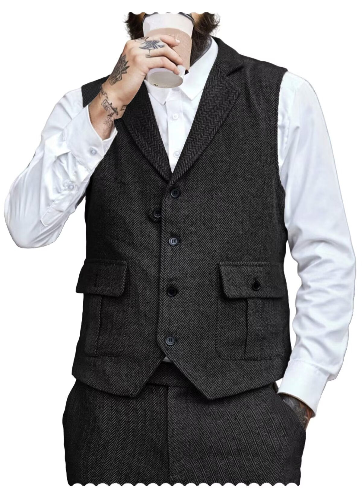 Men's black tweed vest