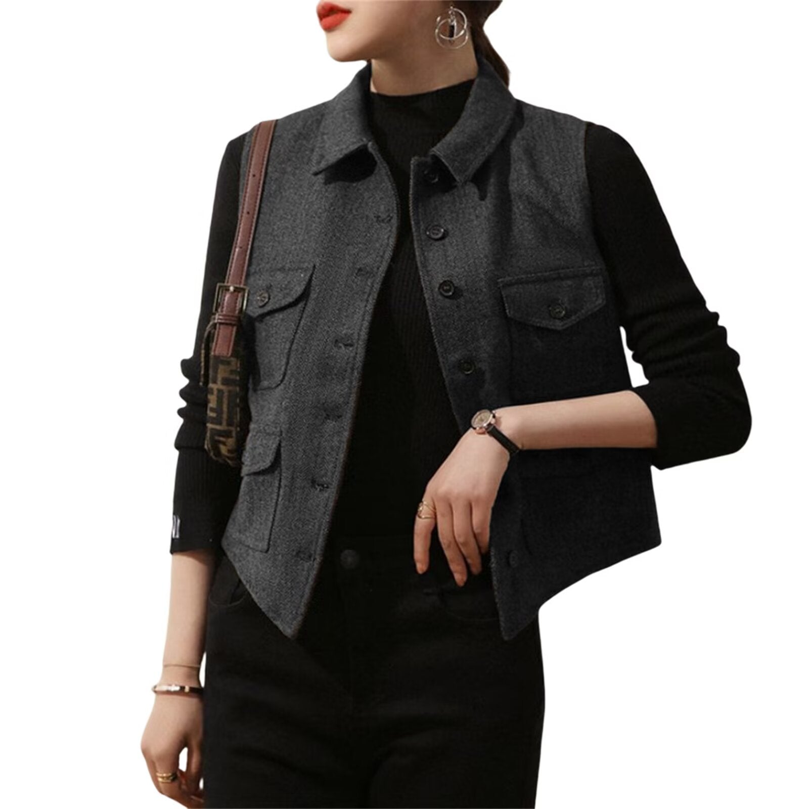 Women's gray tweed vest