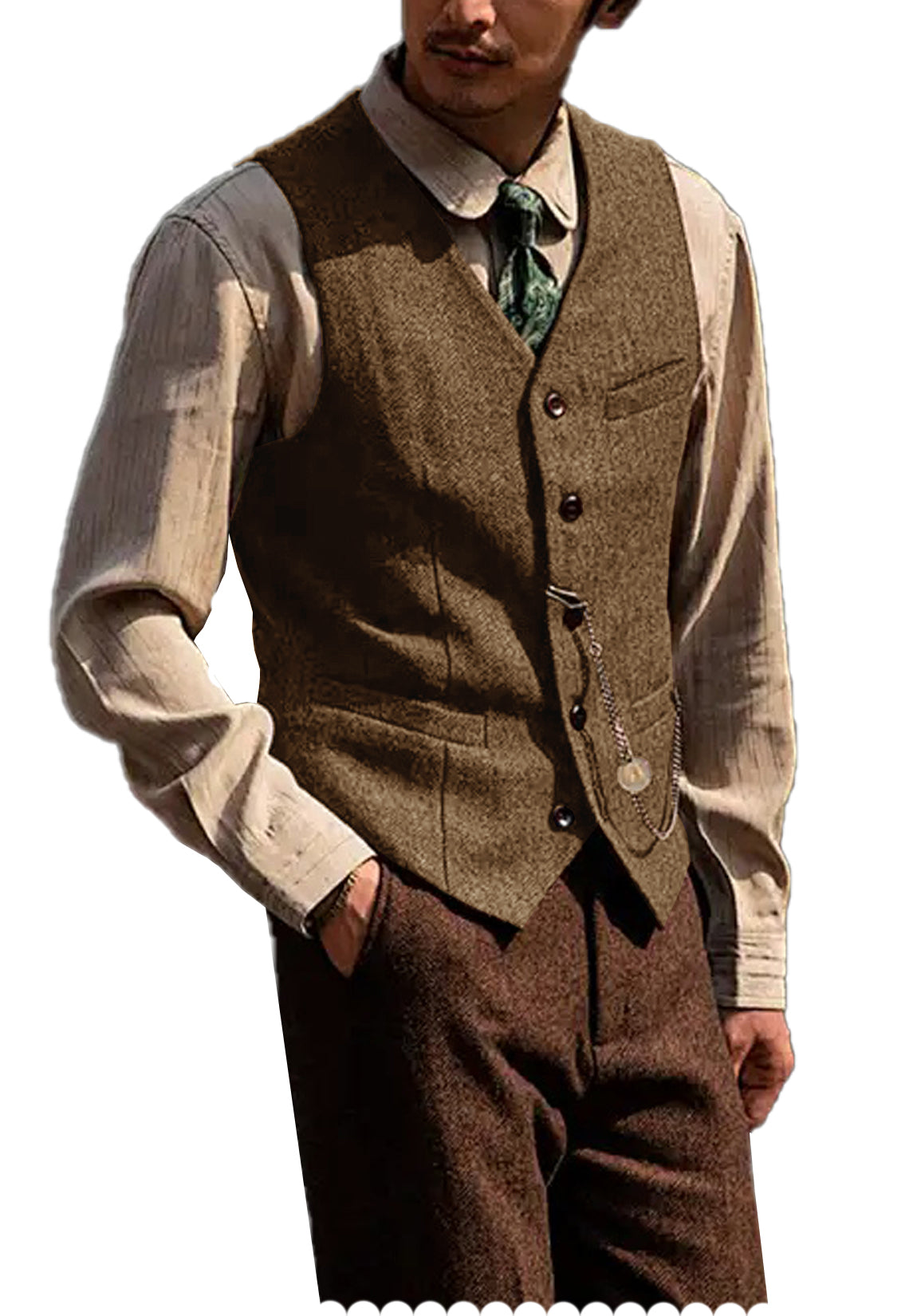 Men's khaki tweed vest