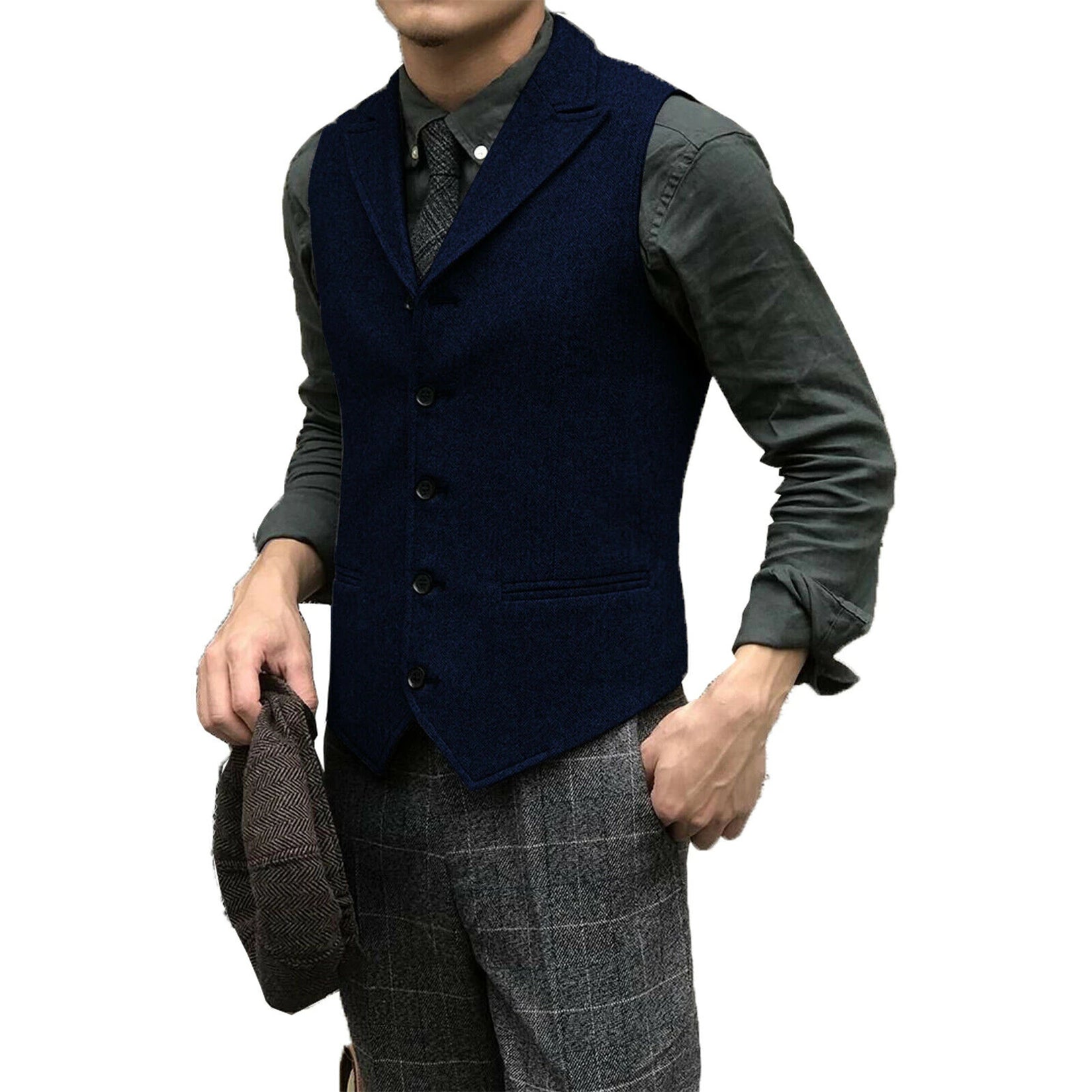 Men's navy tweed vest