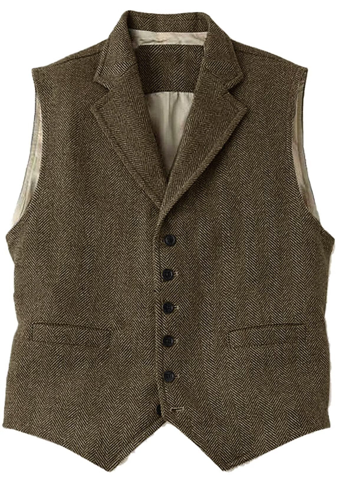 Men's khaki tweed vest