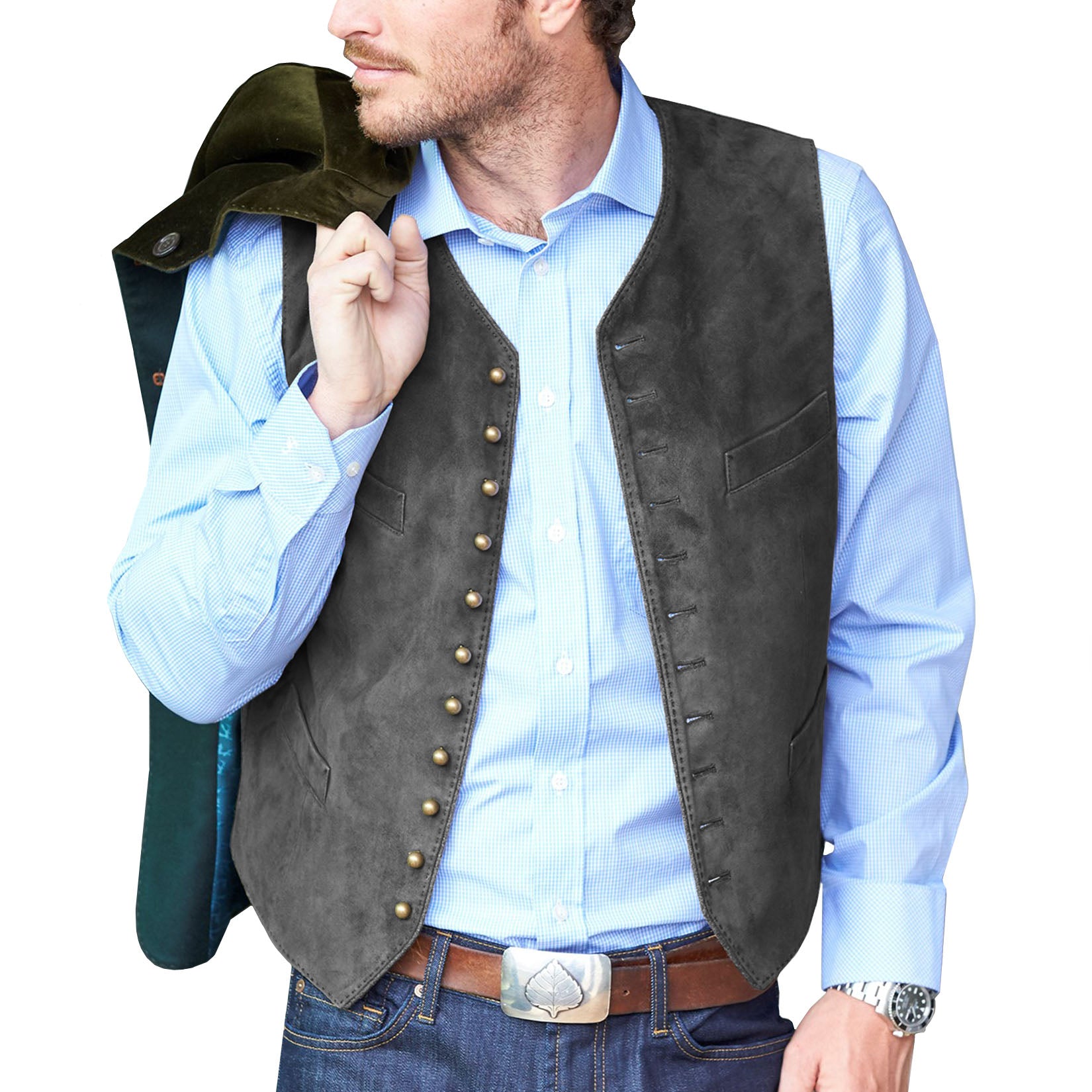 Men's gray suede vest