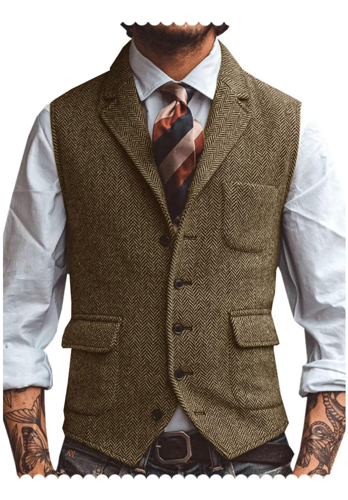 Men's khaki tweed vest