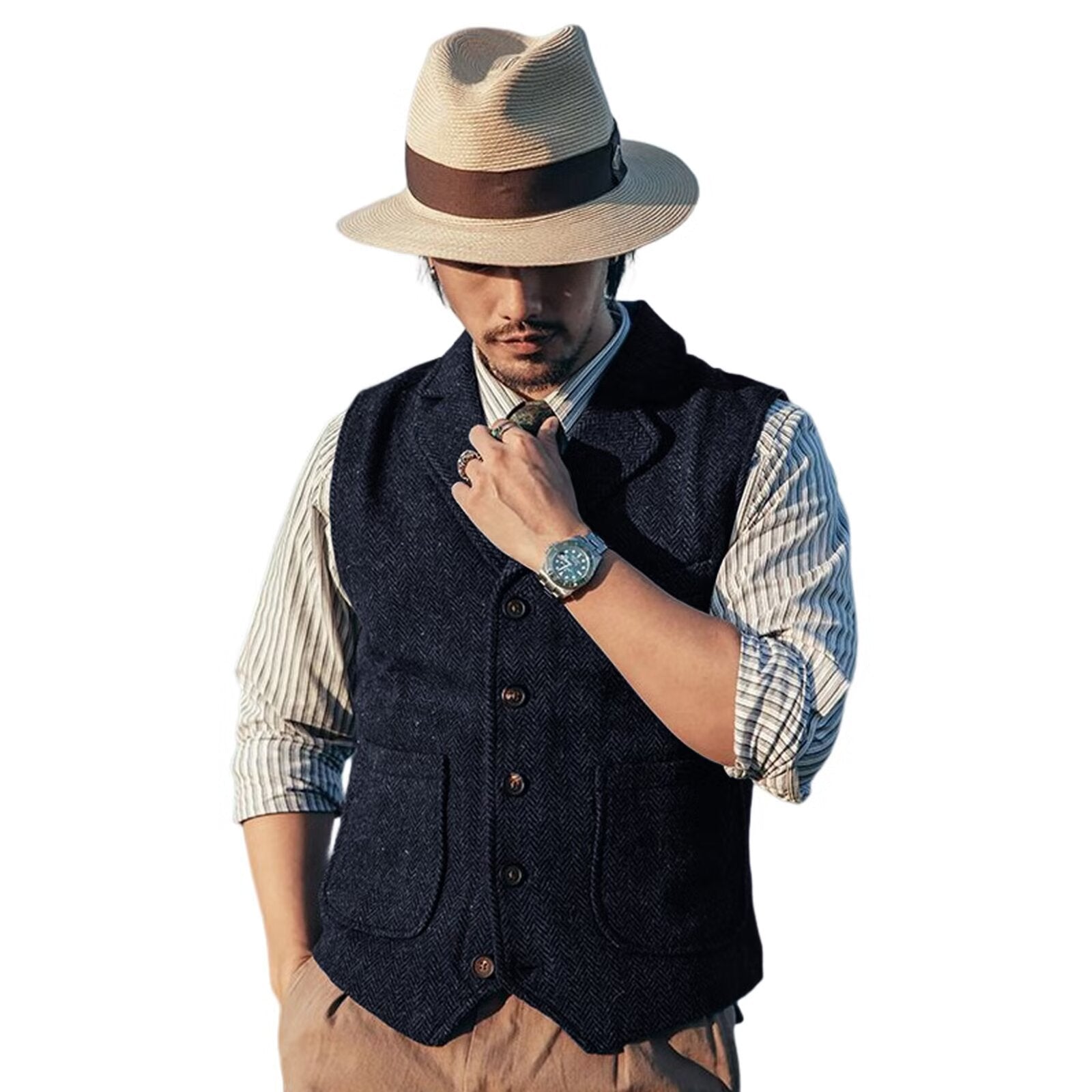 Men's navy tweed vest