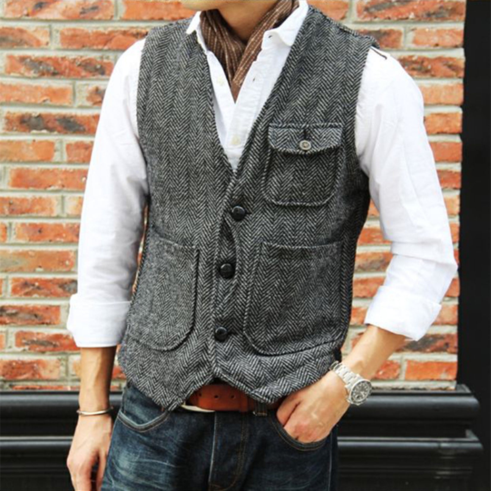 Men's gray tweed vest