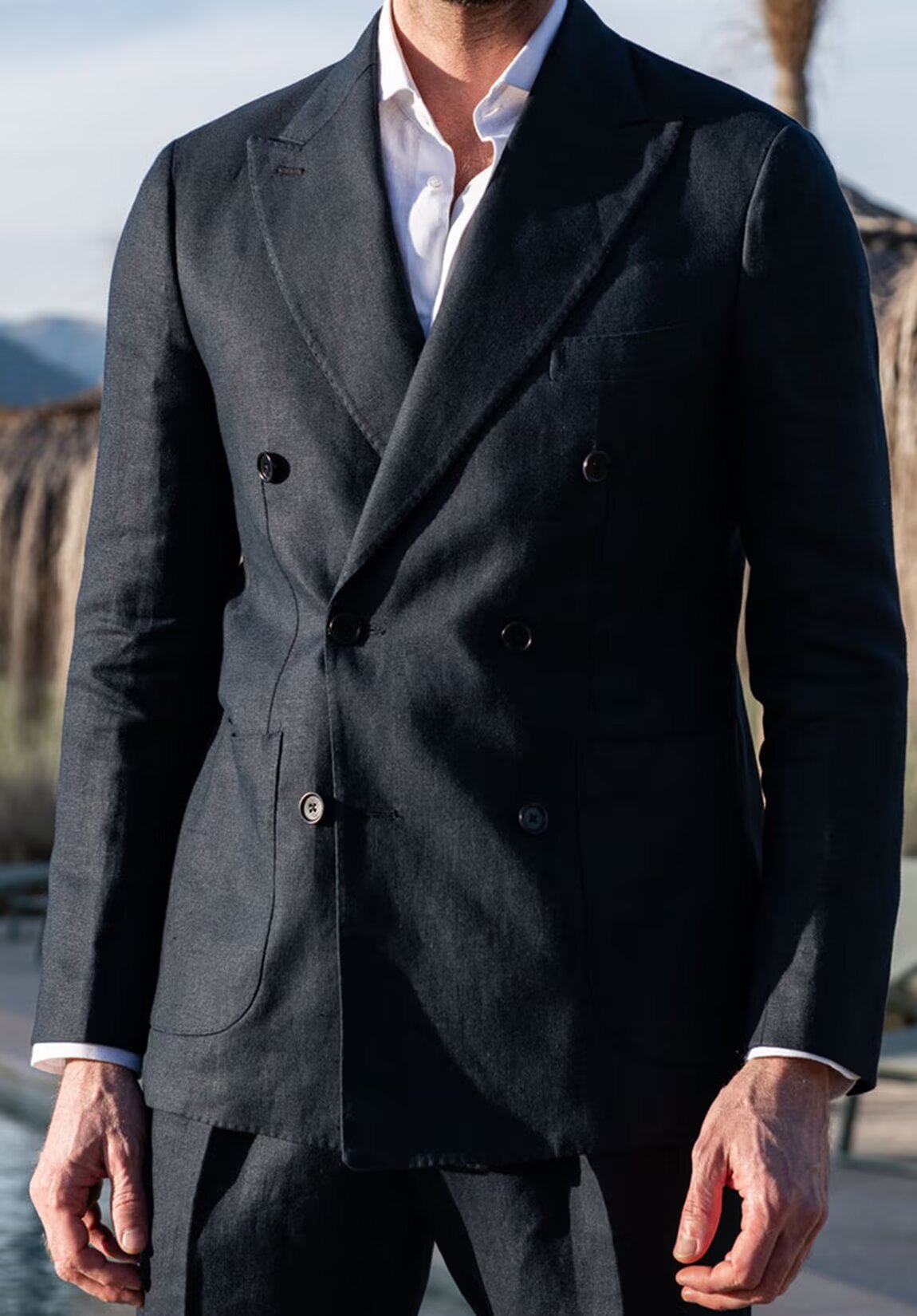 men¡¯s linen double-breasted jacket