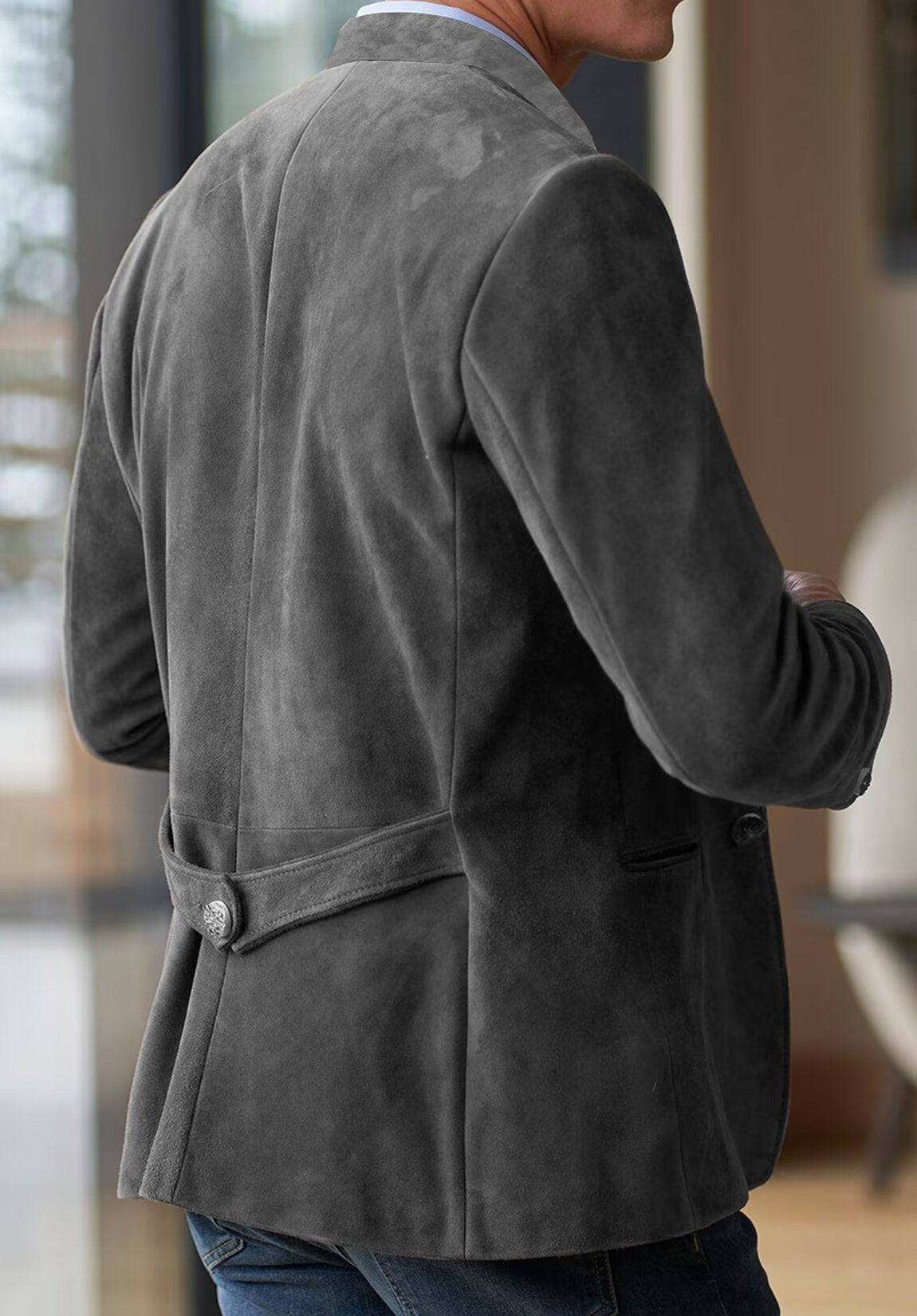 men's suede blazer in dark grey