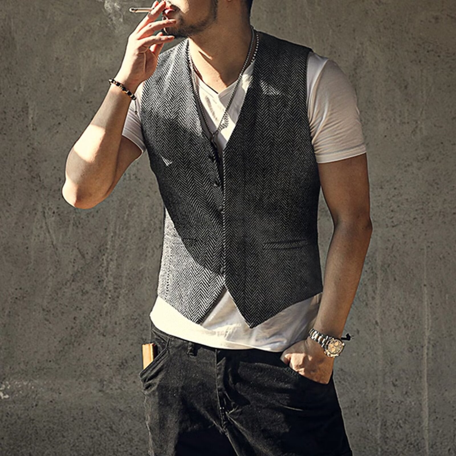 Men's gray tweed vest