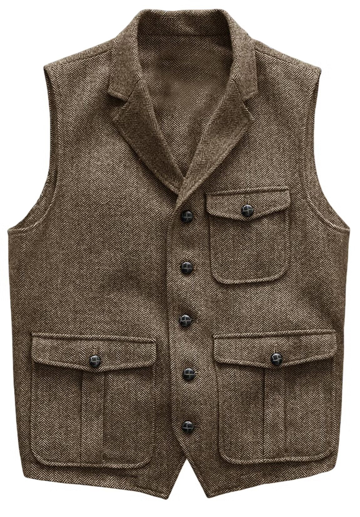 Men's khaki tweed vest