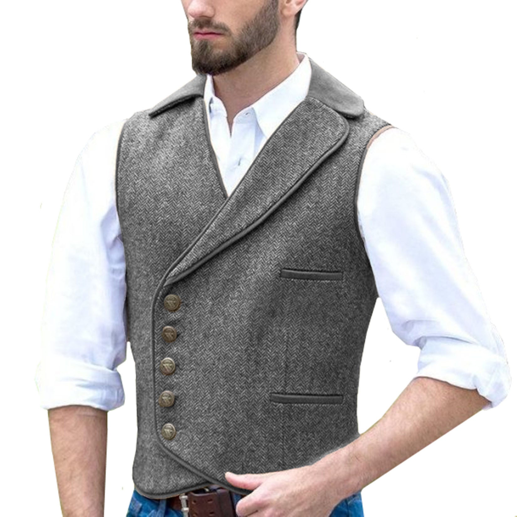 Men's gray tweed vest