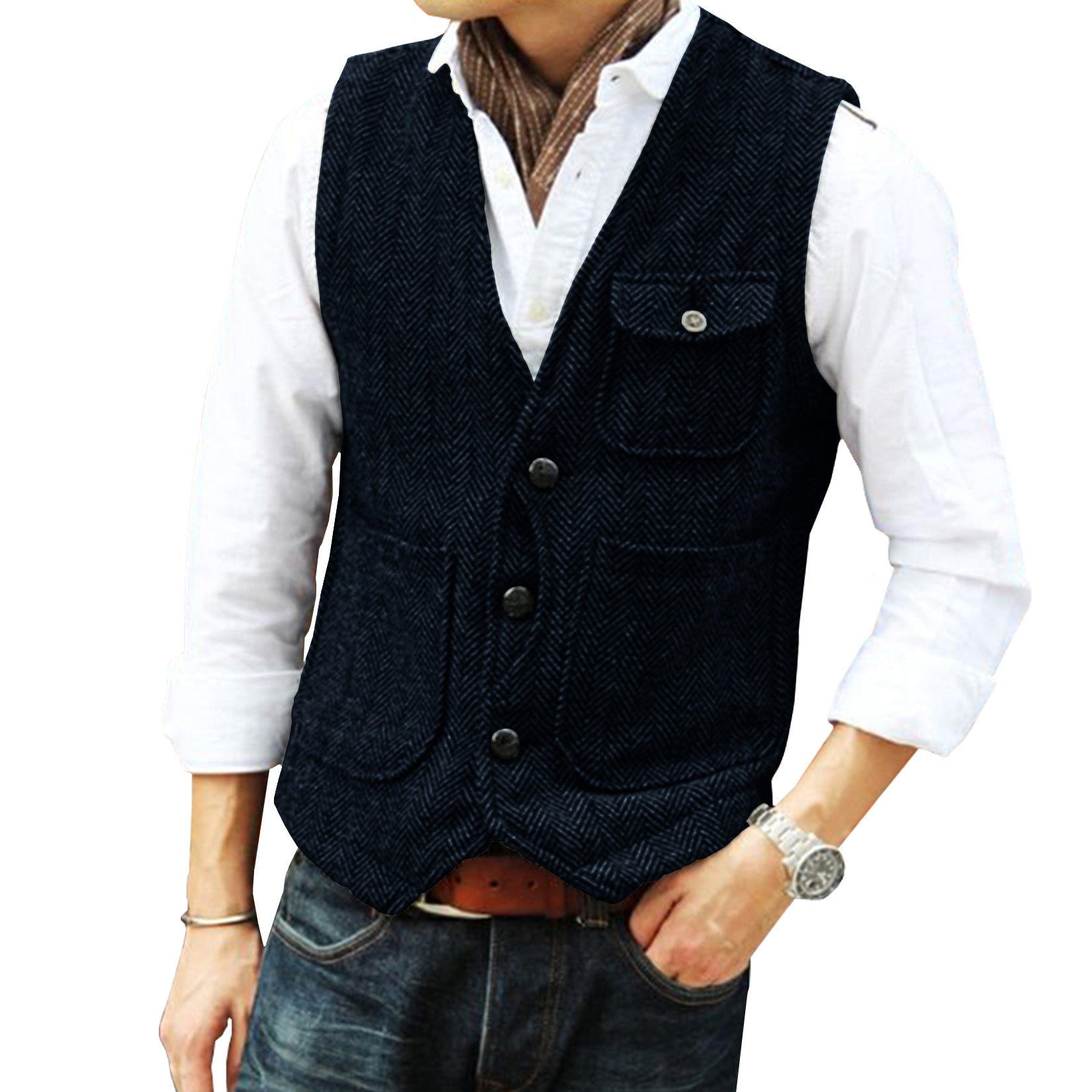 Men's navy tweed vest