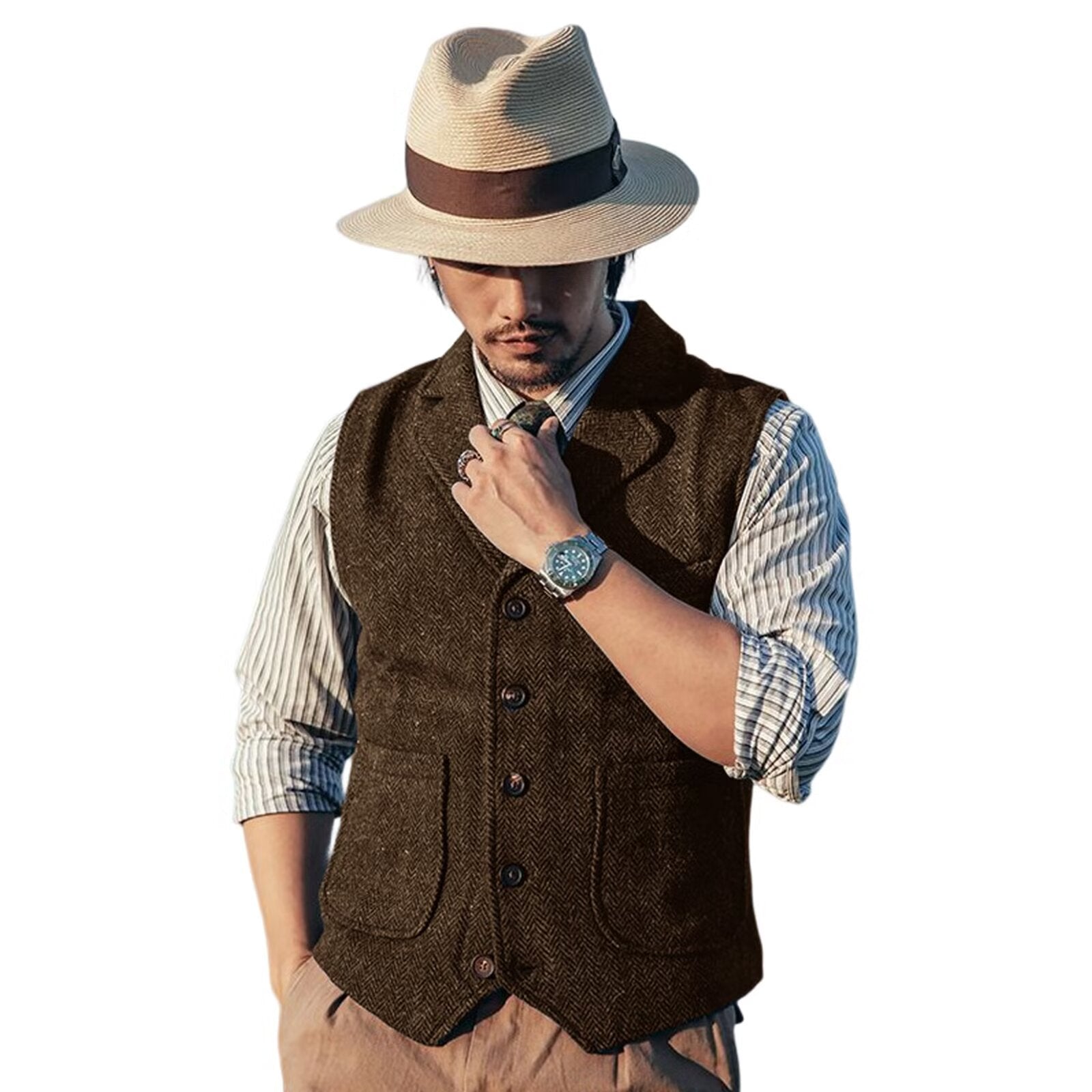 Men's brown tweed vest 