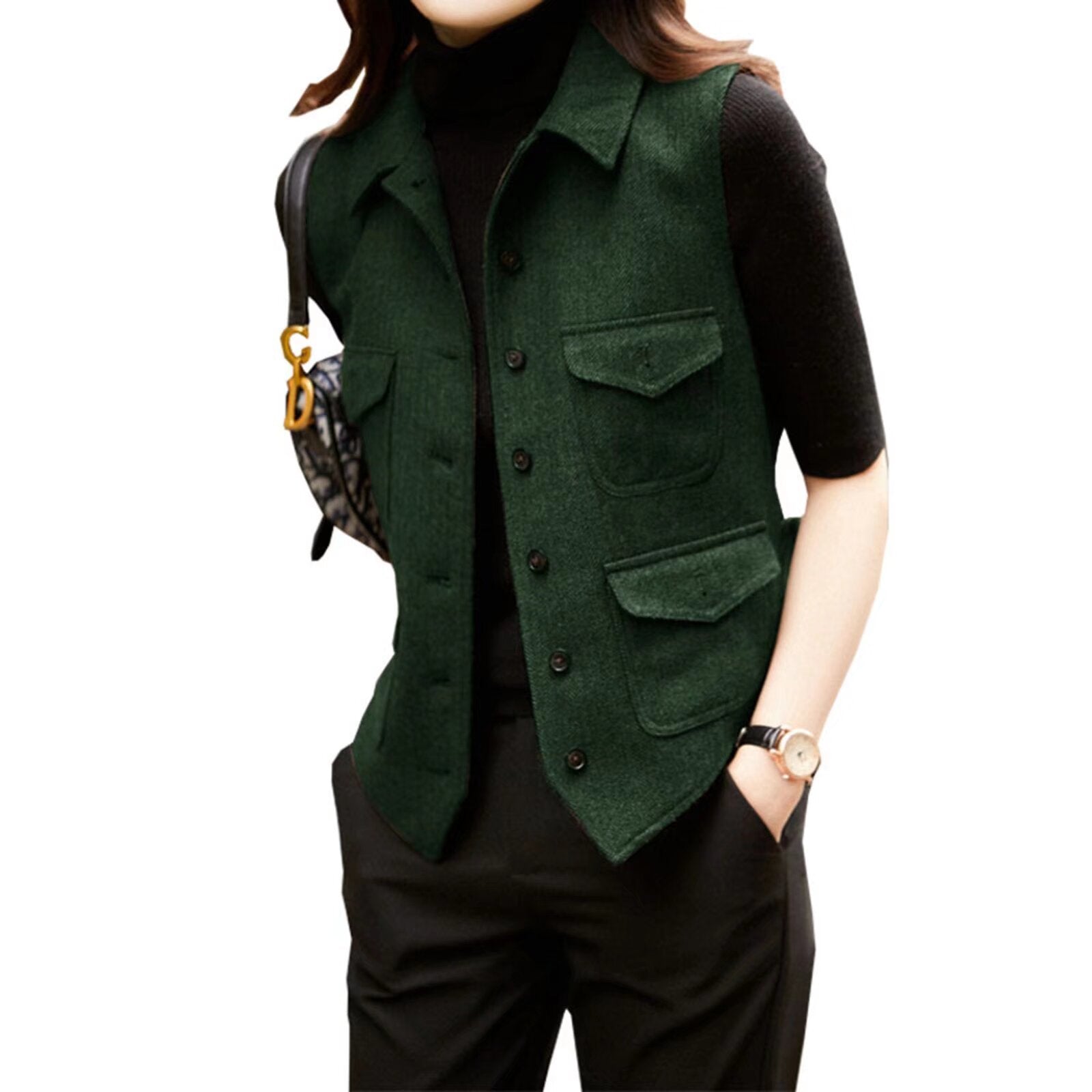 Women's green tweed vest 