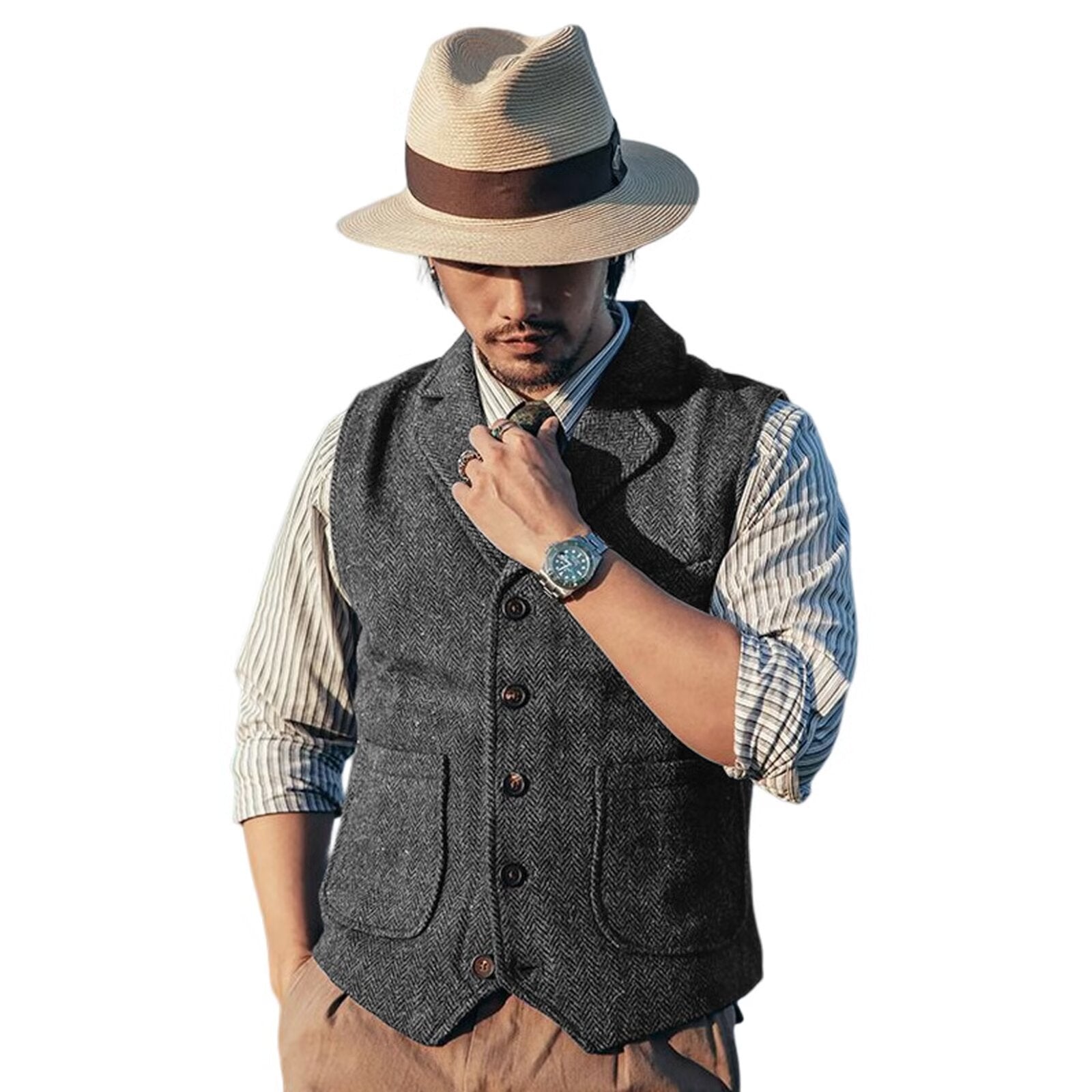Men's gray tweed vest