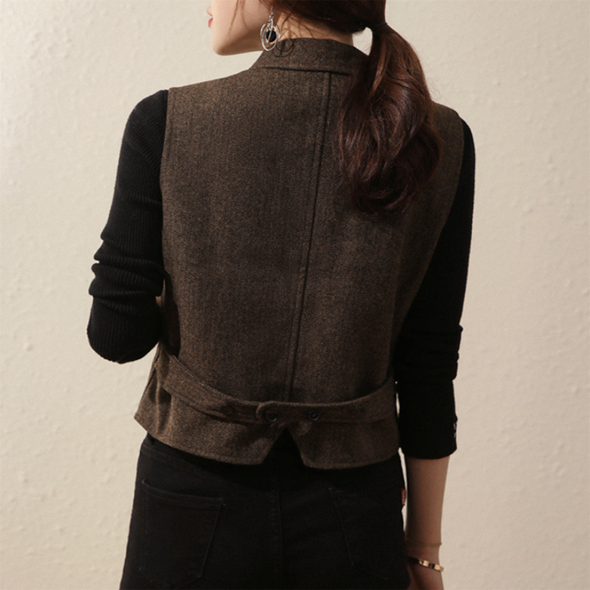 Women's navy tweed vest 