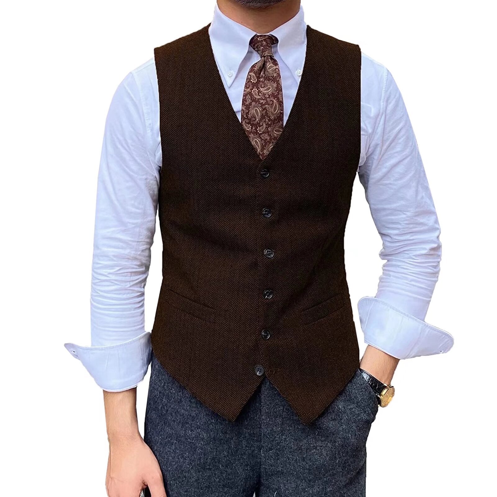 Men's brown tweed vest 