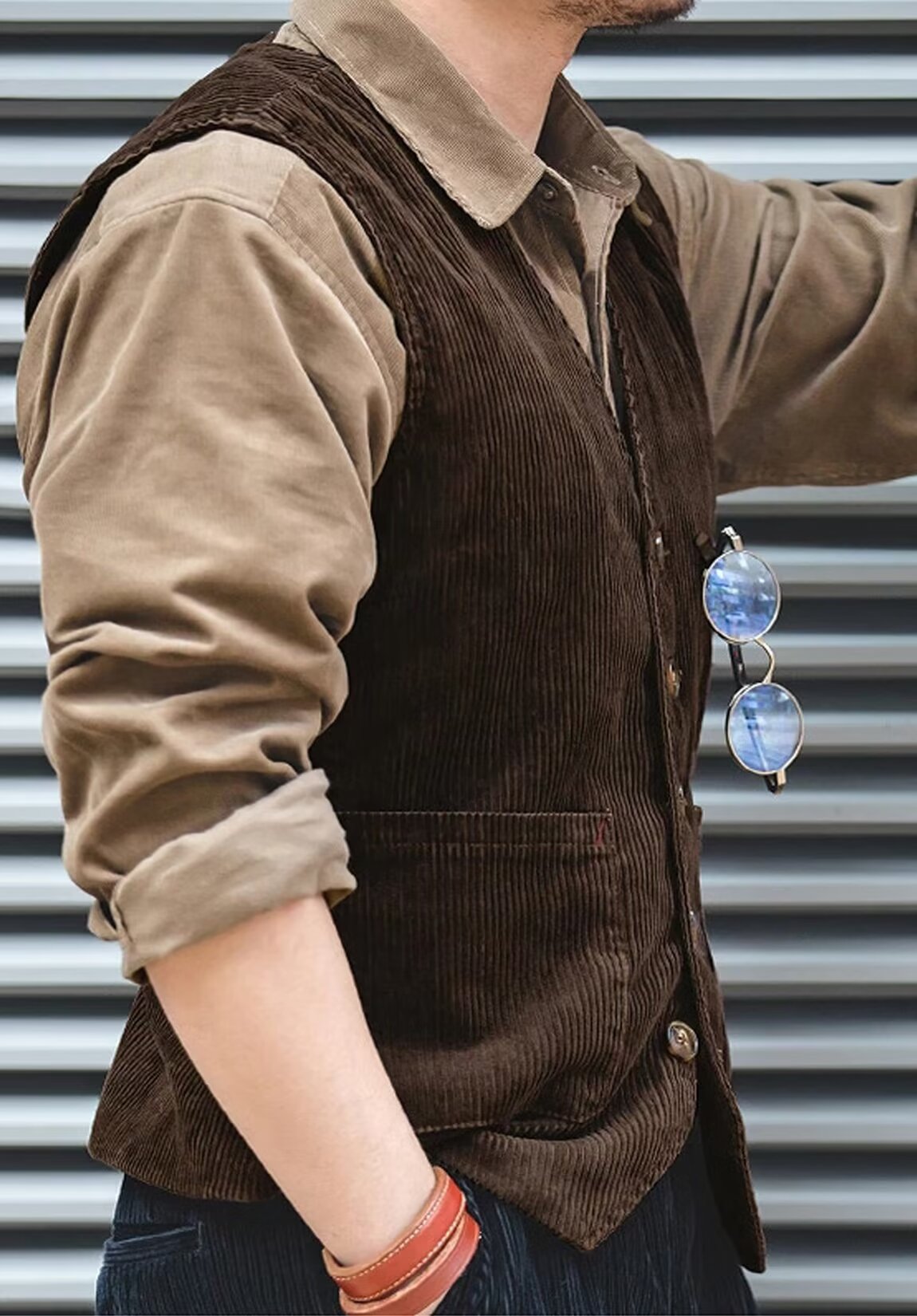 Men's navy blue corduroy vest 