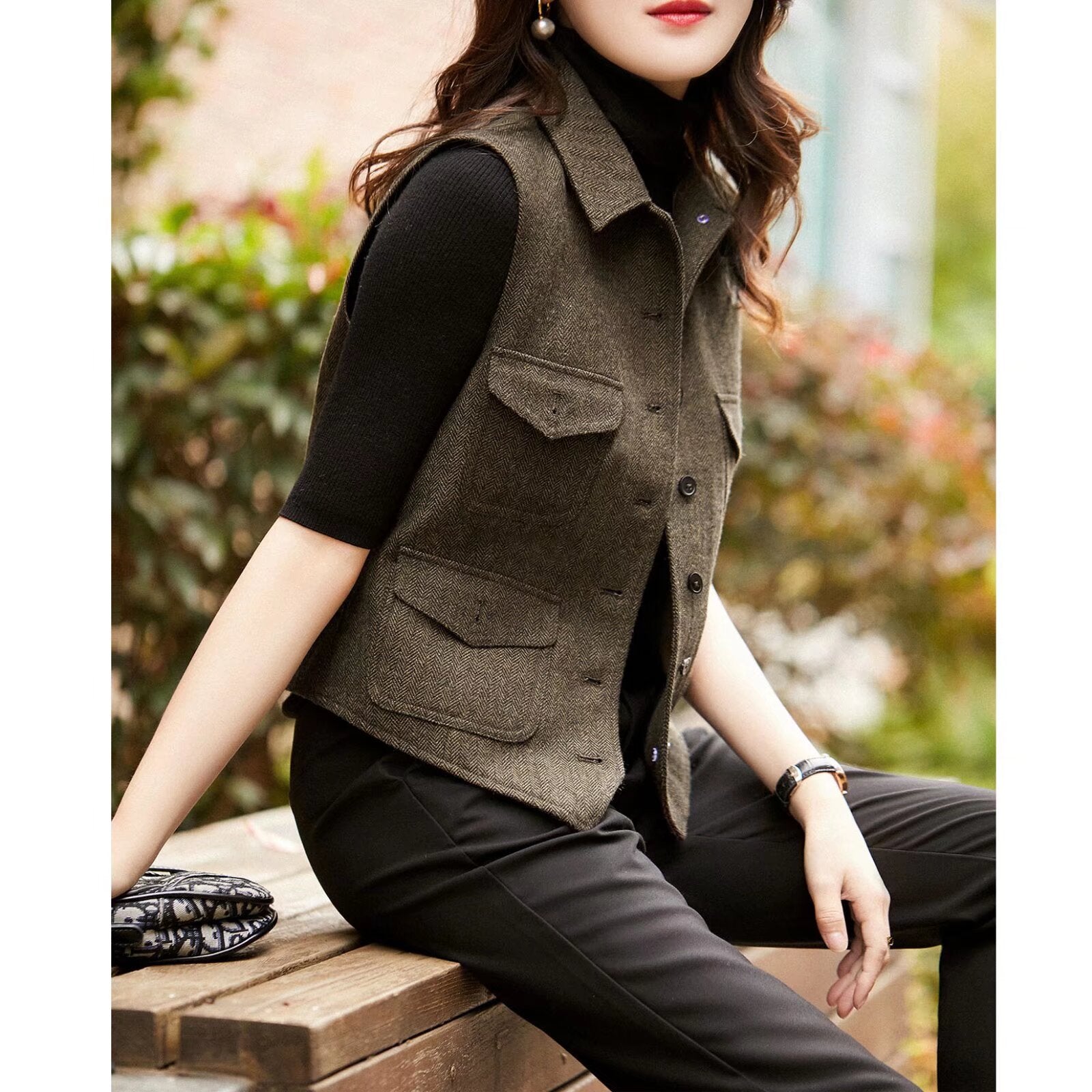 Women's blue tweed vest 