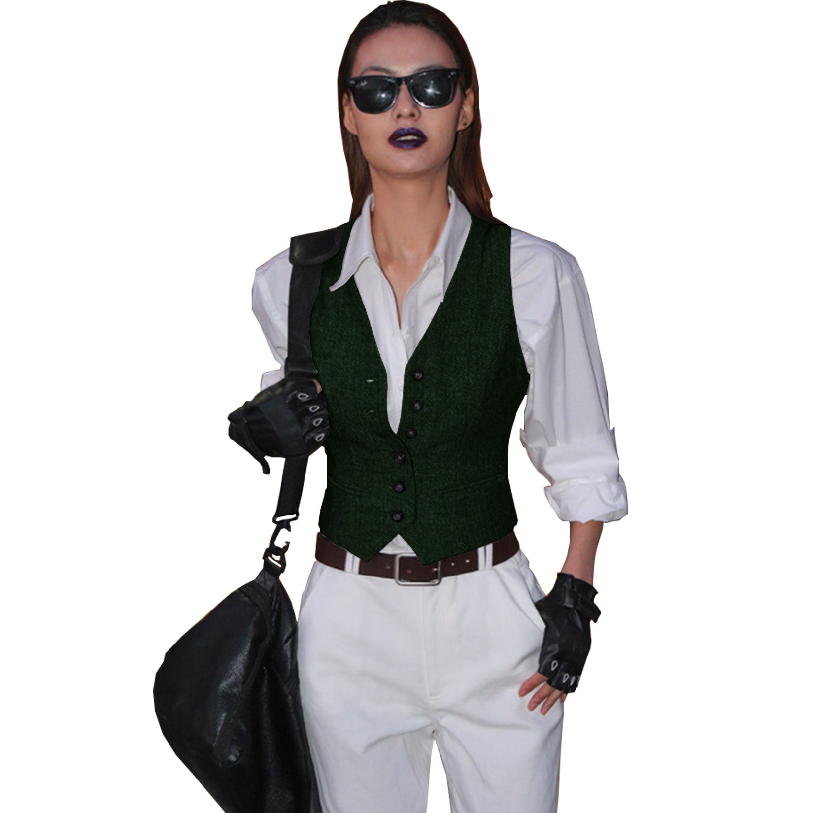 Women's green tweed vest 