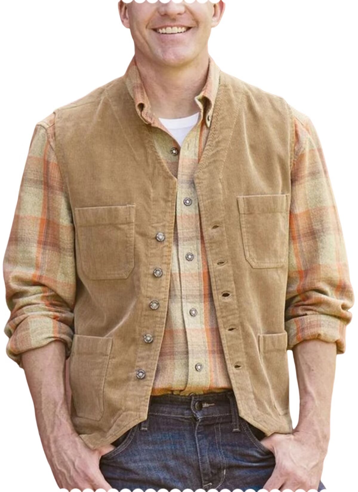 Men's khaki corduroy vest 