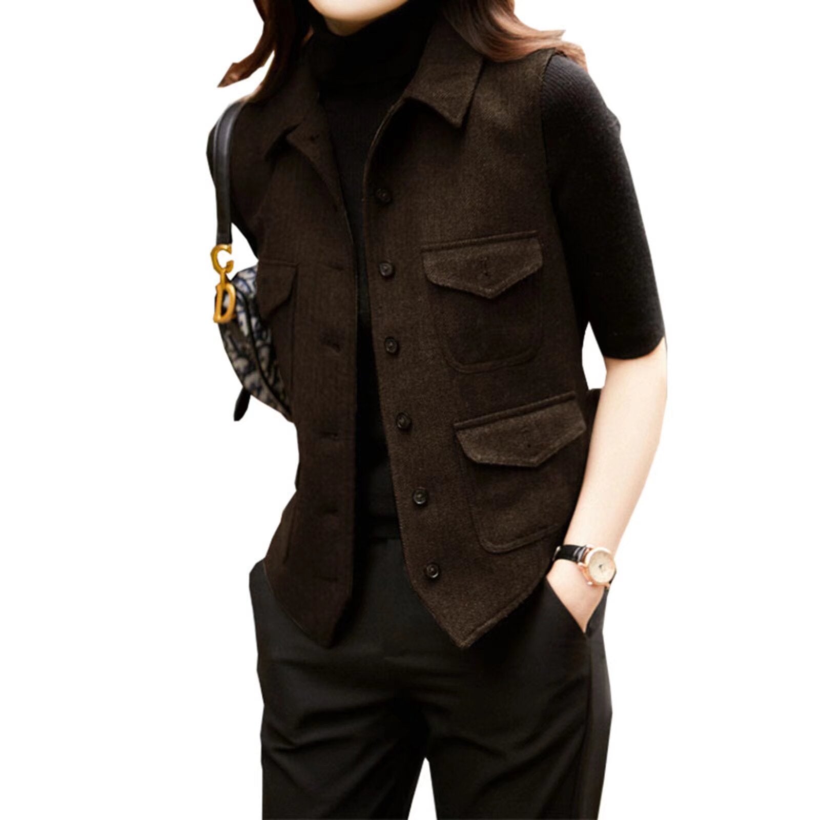 Women's brown tweed vest 