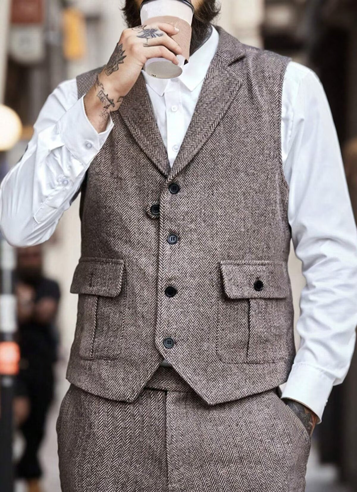 Men's gray tweed vest