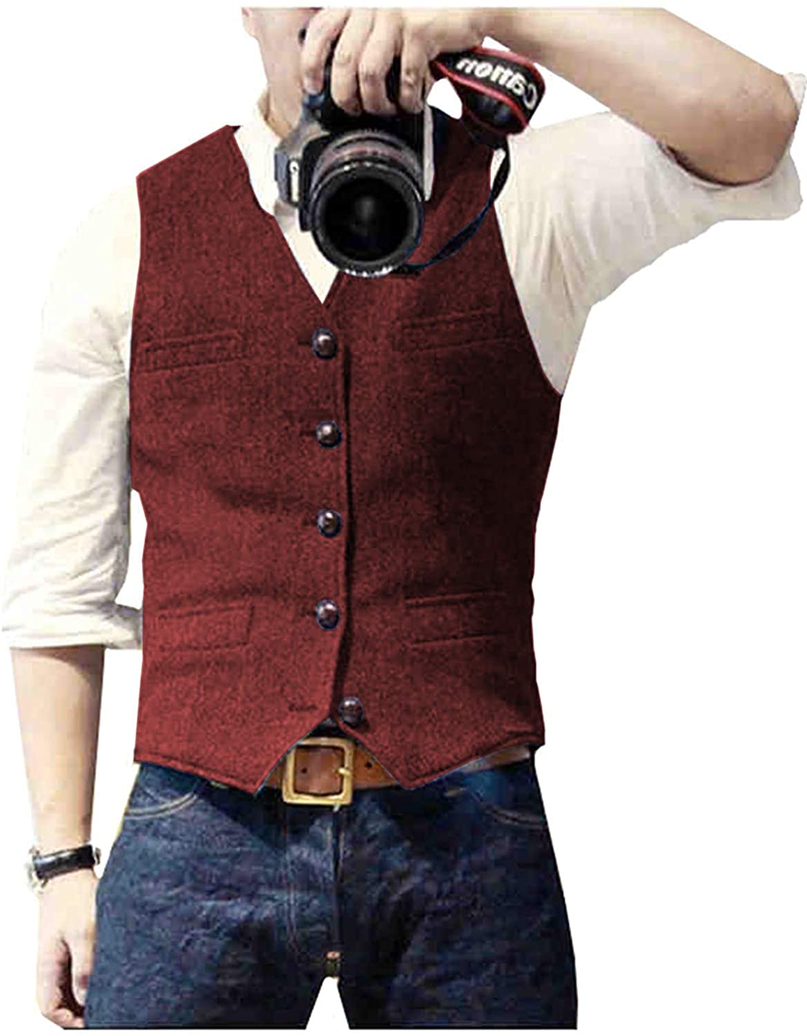 Men's burgundy tweed vest