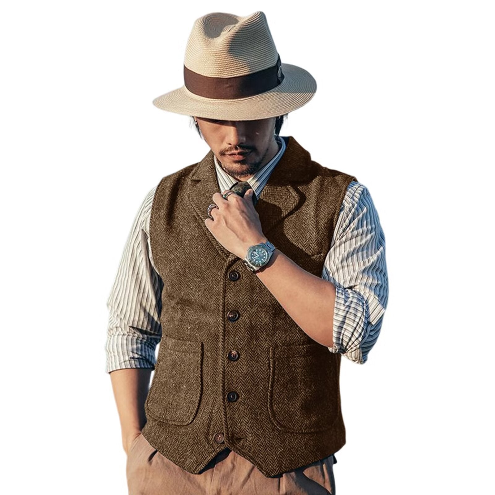 Men's khaki tweed vest