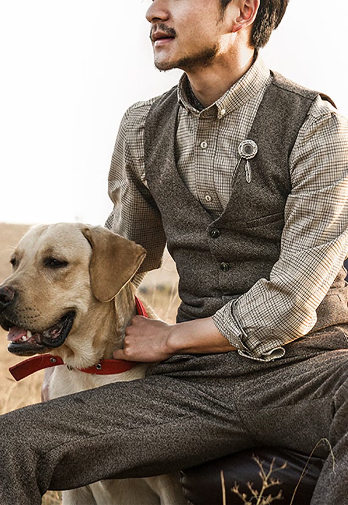 Men's khaki tweed vest 