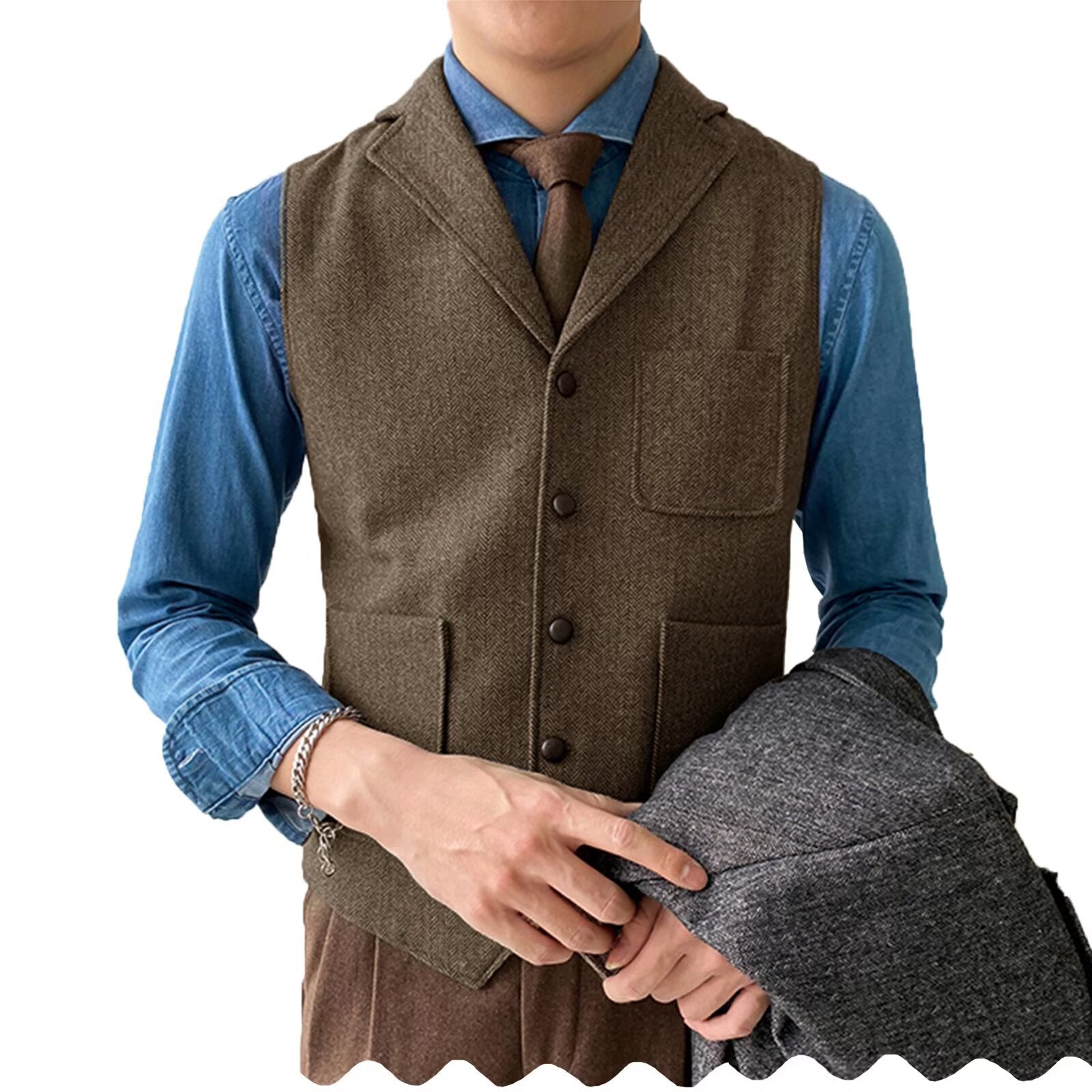 Men's khaki tweed vest 