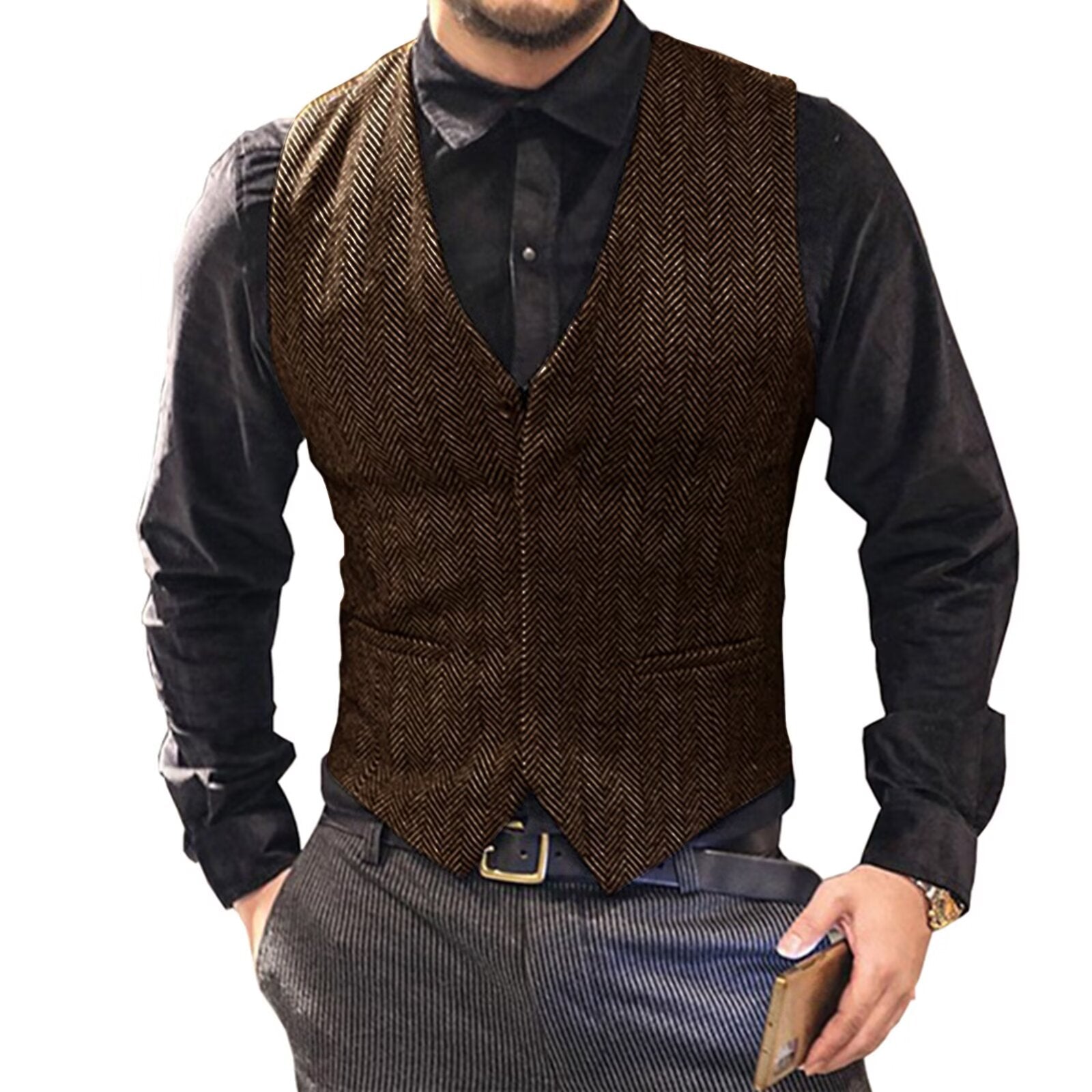 Men's brown tweed vest 