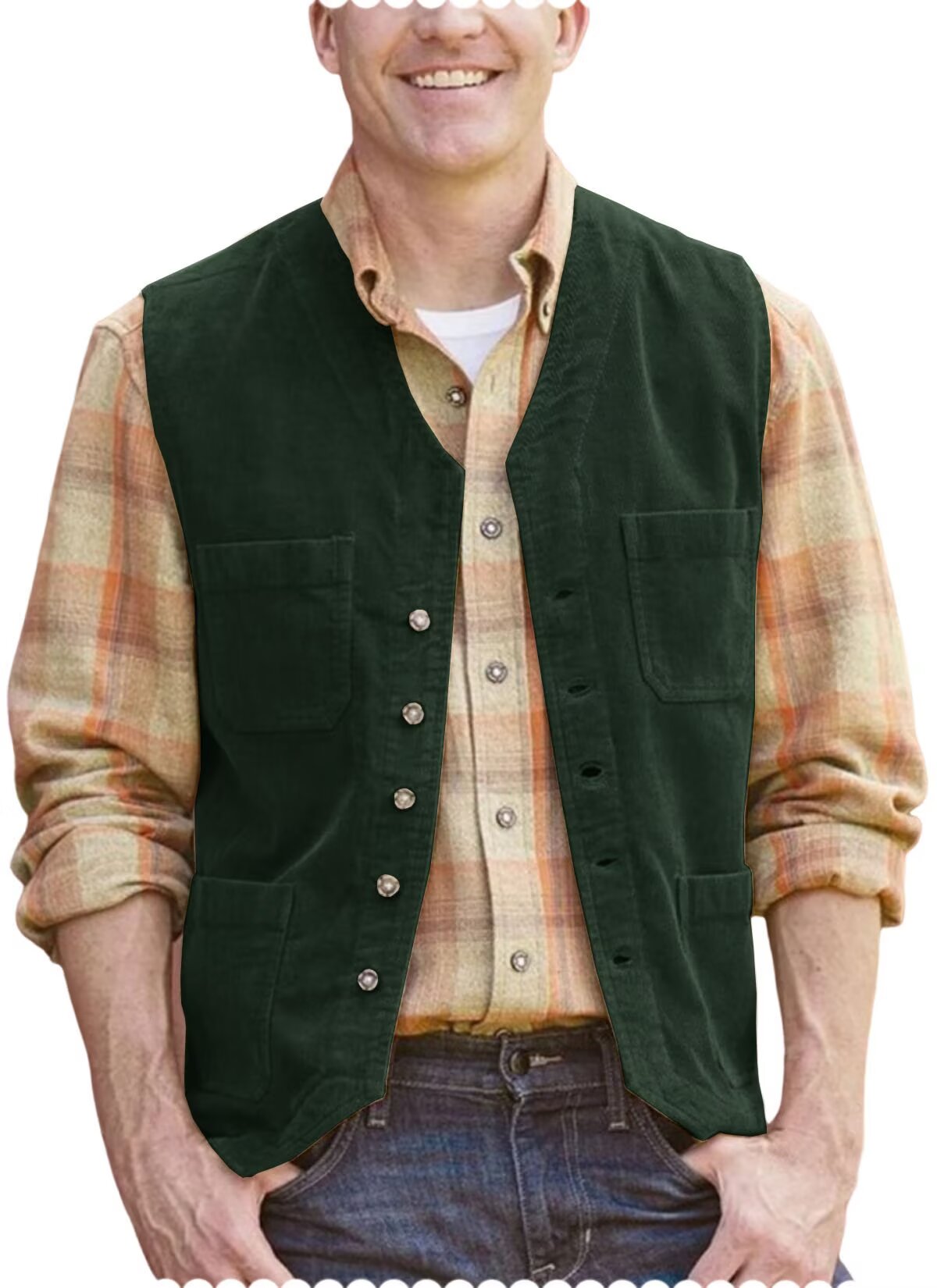 Men's green corduroy vest  