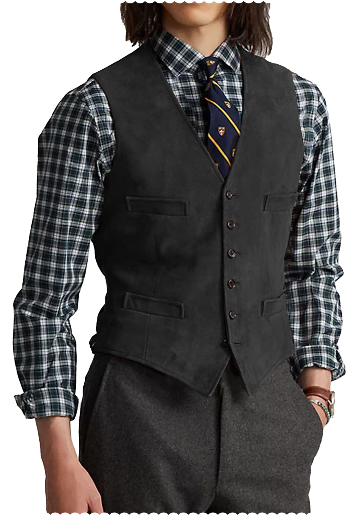 Men's black suede vest 