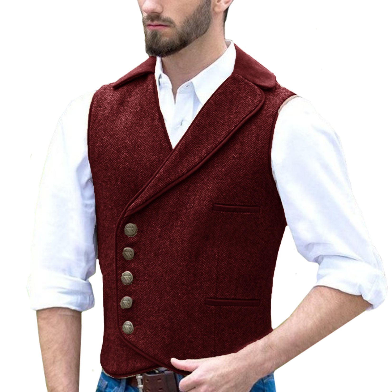 Men's burgundy tweed vest