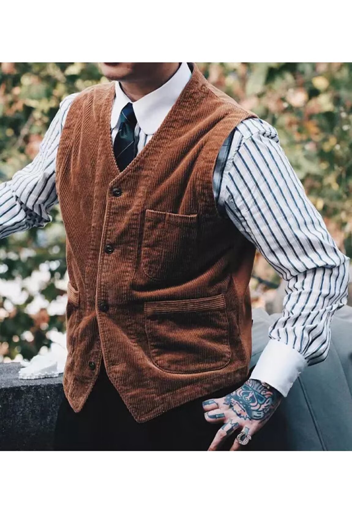 Men's navy blue corduroy vest 