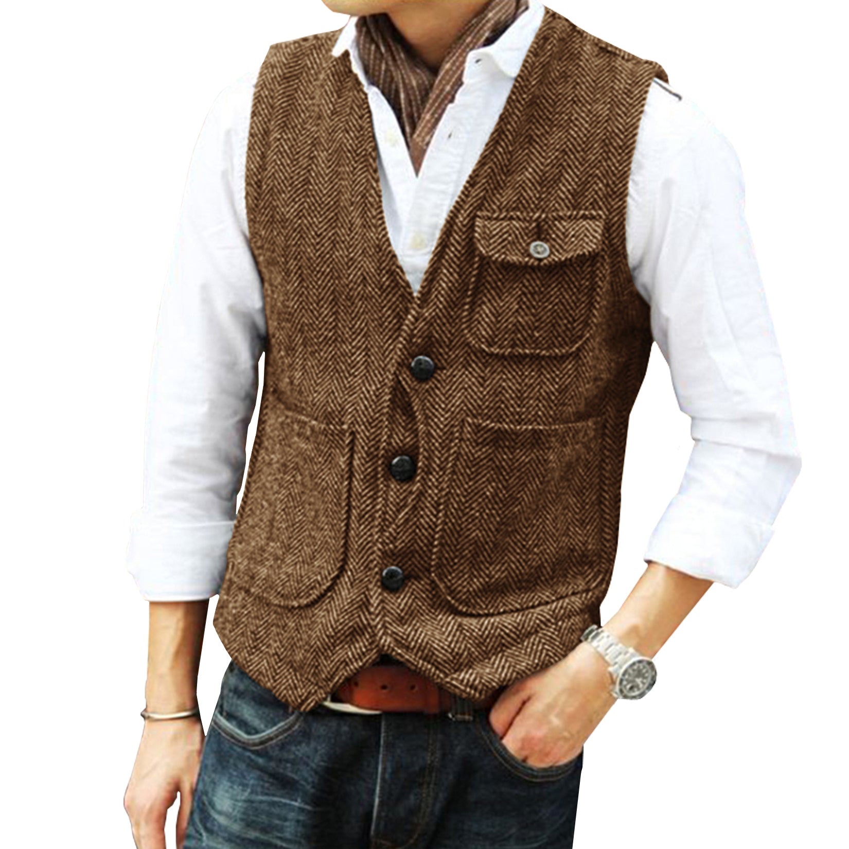 Men's brown tweed vest 