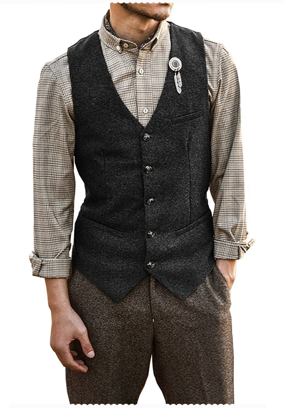 Men's black tweed vest 