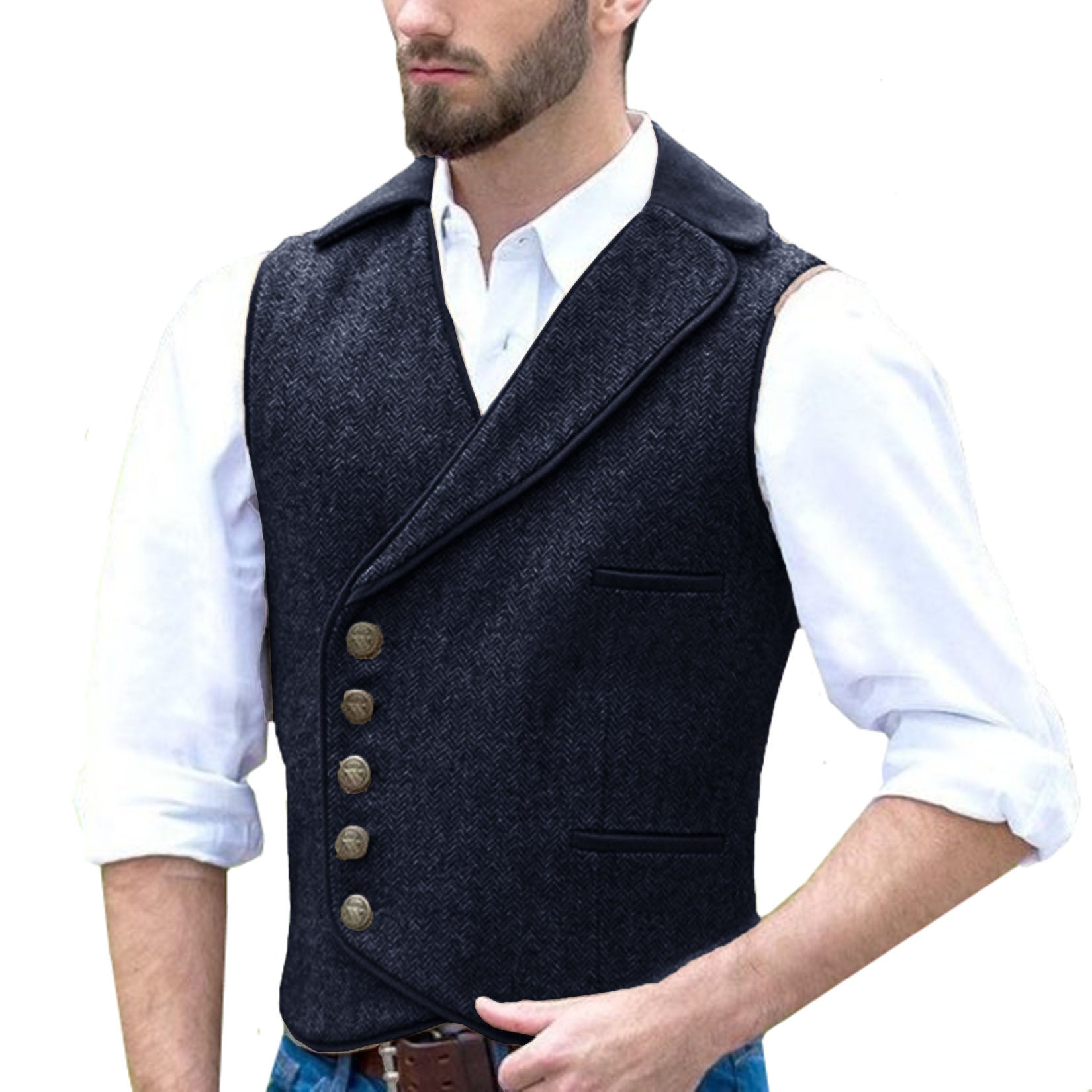 Men's navy tweed vest 