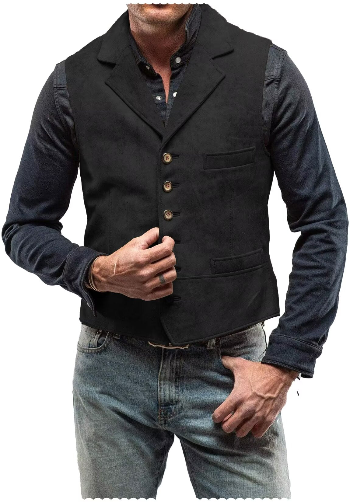 Men's black suede vest 