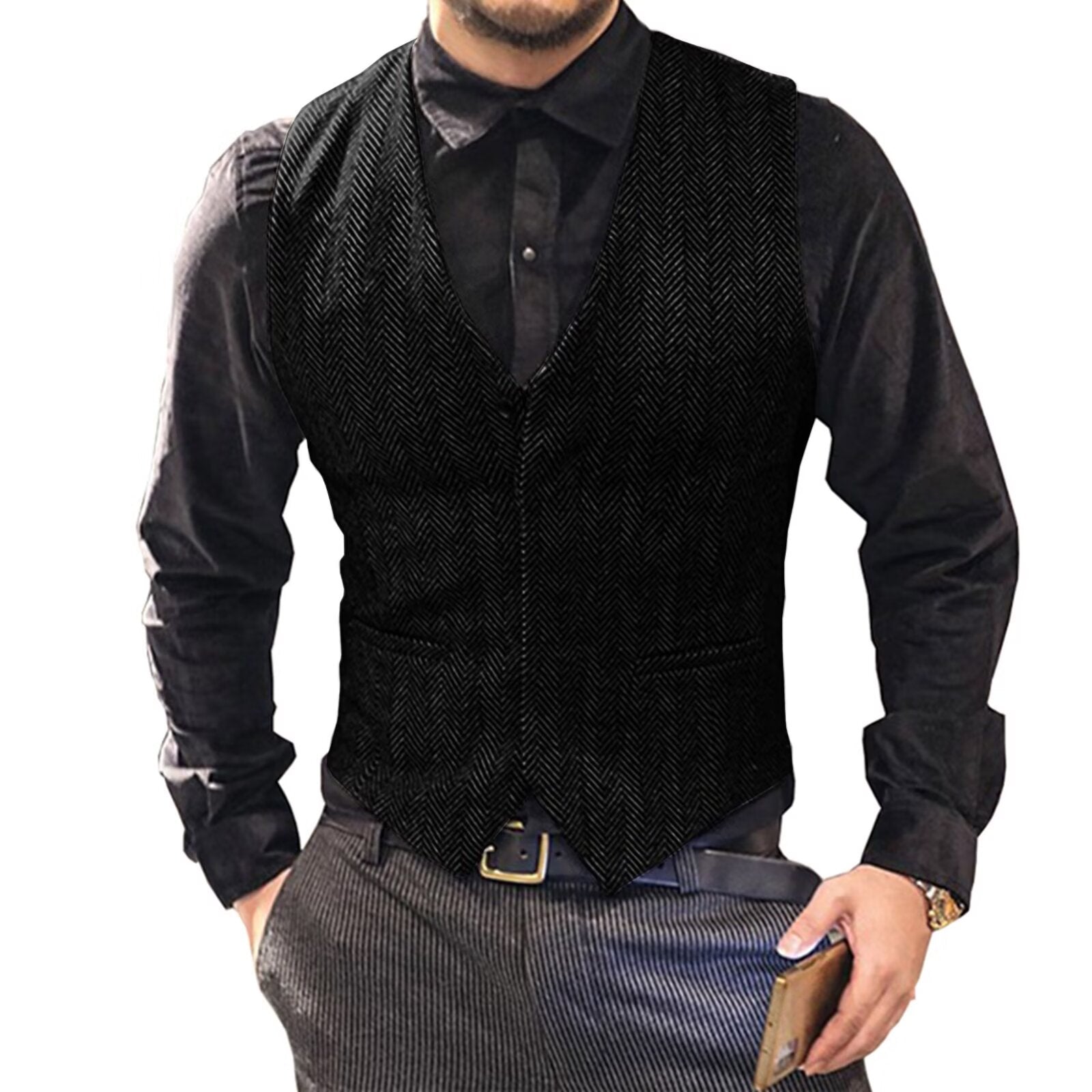 Men's black tweed vest 